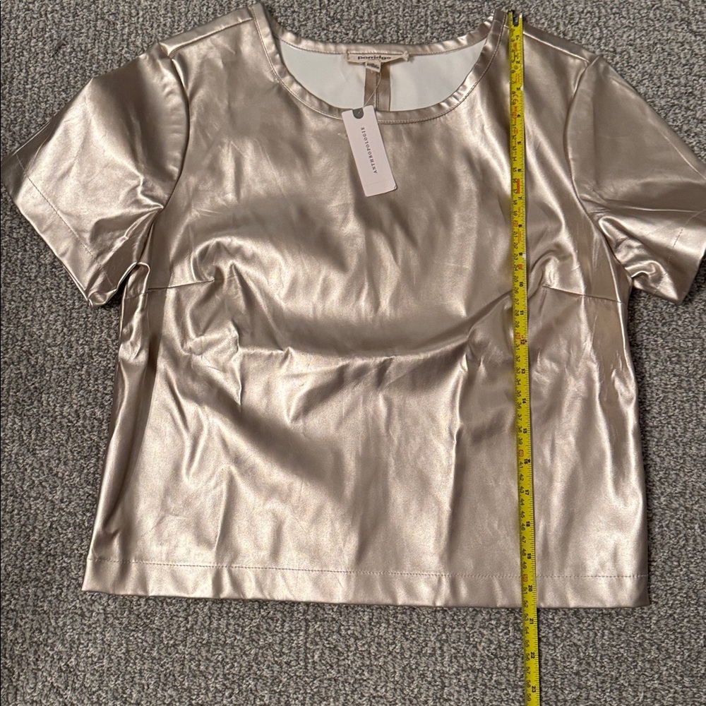 Anthropologie Porridge metallic Gold Short Sleeve Top - Picture 5 of 6